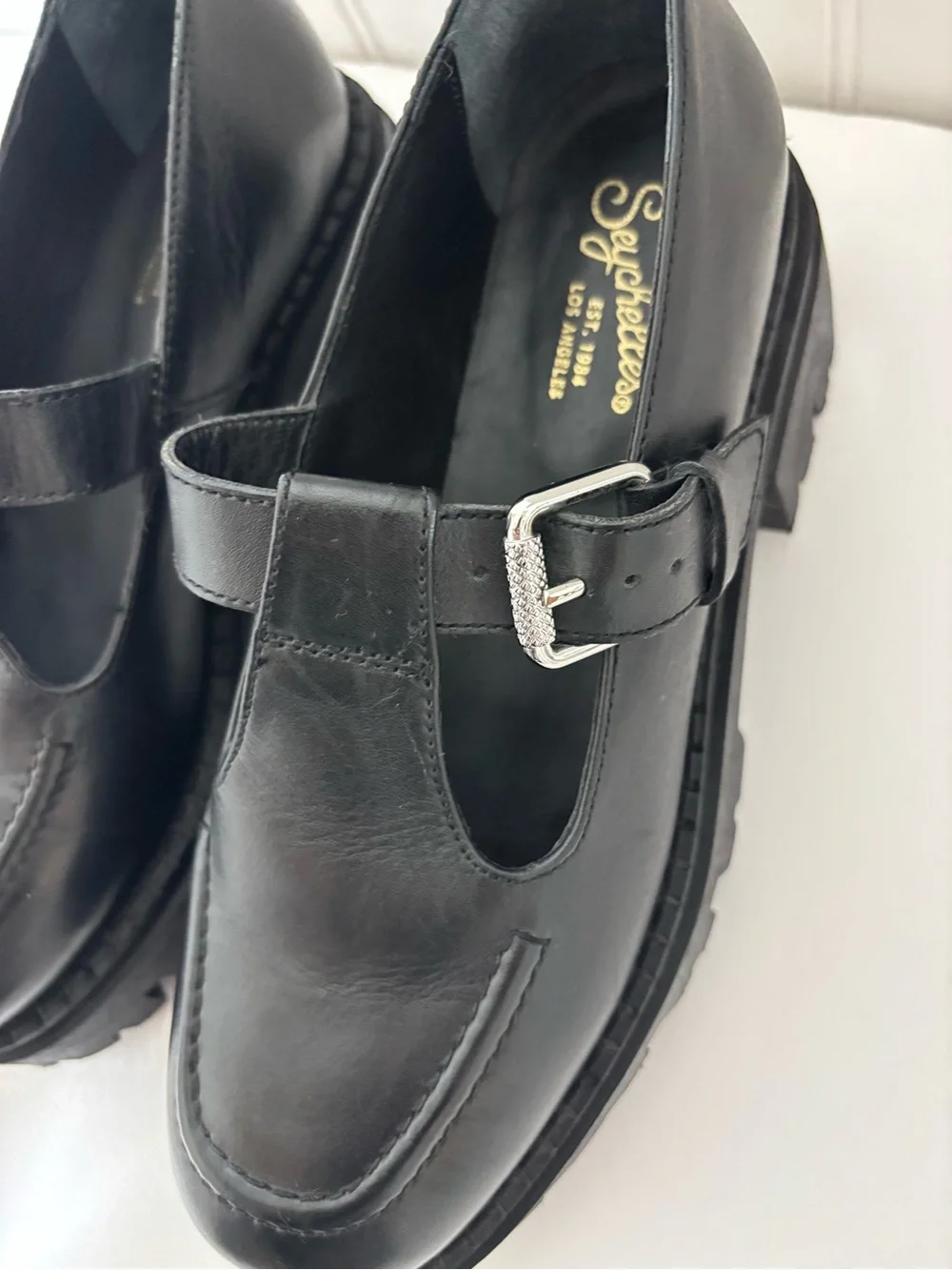 Seychelles Black Chunky Platform Mary Jane Loafers